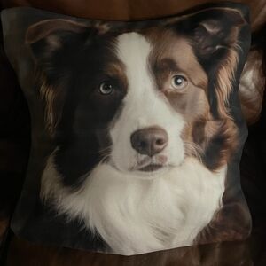Brown and White Dog Print Pillow